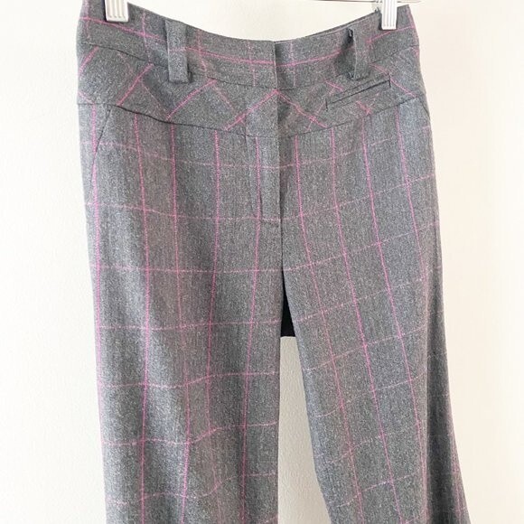 Diane Von Furstenberg Gray Wool Wide Leg Flare Pants Pink Window Pane Print 0 - Picture 2 of 11